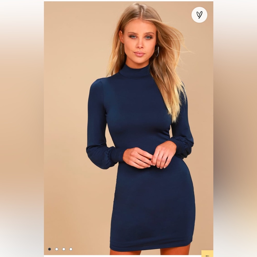 Midnight in Paris Navy Blue Long Sleeve Dress